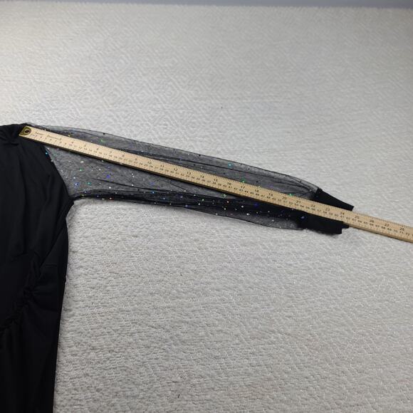 Black Deep V neck sheer rhinestone embellished puffy sleeve top glam size M - Picture 8 of 12